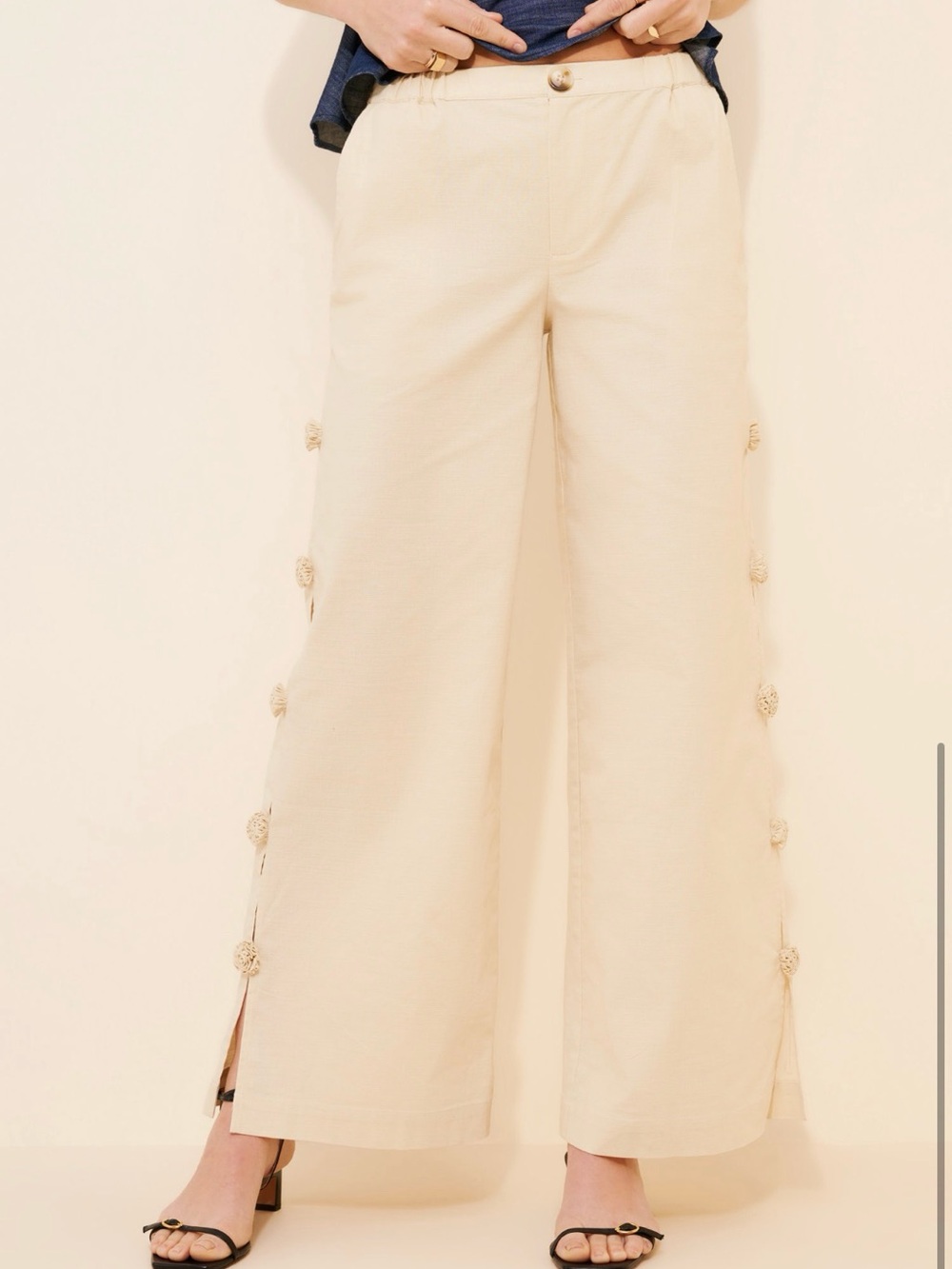 Linen Blend Wide Leg Seam Pants